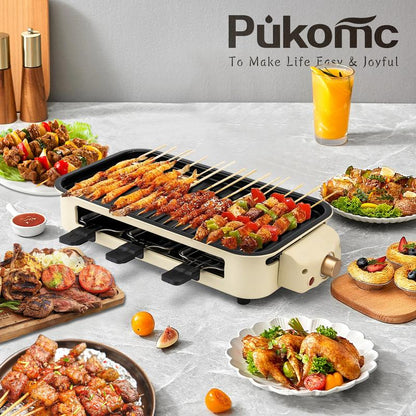 Pukomc Indoor Smokeless Grill, Fast Heating Safe Non-Stick Cooking Removable Grill Pan, Portable Korean Electric Grill with Removable Temperature Control, Dishwasher Safe, 1500 Watt