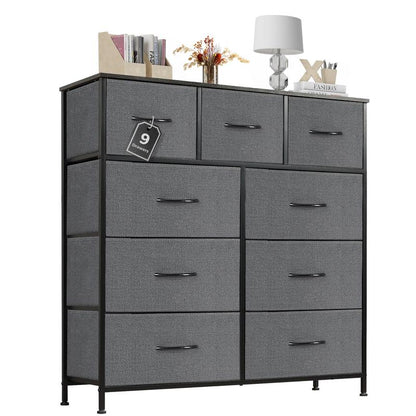 9-Drawer Dresser, Storage Unit Organizer Chest for Clothes, Tall Dresser & Chest for Bedroom, Hallway, Living Room, Dorm - Steel Frame, Wood Top