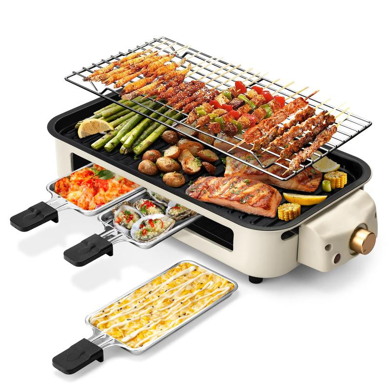 Pukomc Indoor Smokeless Grill, Fast Heating Safe Non-Stick Cooking Removable Grill Pan, Portable Korean Electric Grill with Removable Temperature Control, Dishwasher Safe, 1500 Watt