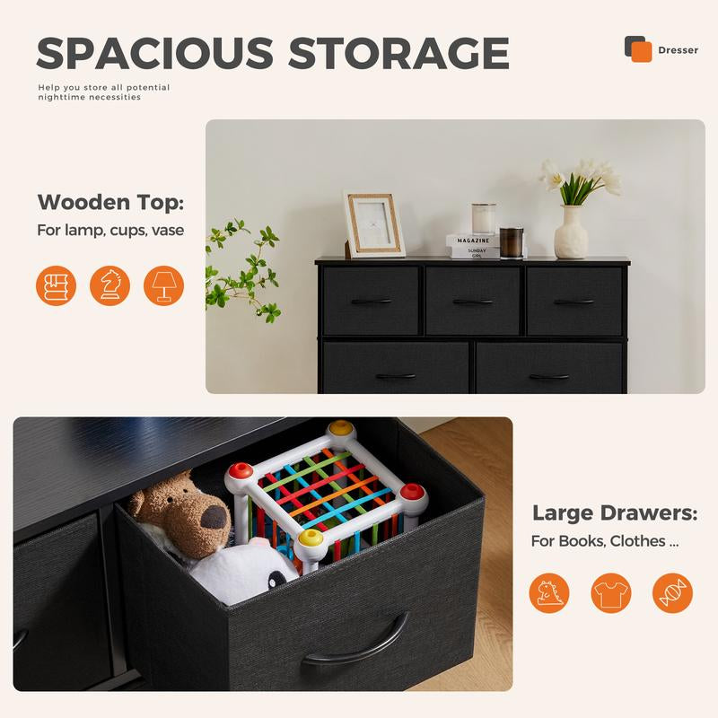 9-Drawer Dresser, Storage Unit Organizer Chest for Clothes, Tall Dresser & Chest for Bedroom, Hallway, Living Room, Dorm - Steel Frame, Wood Top