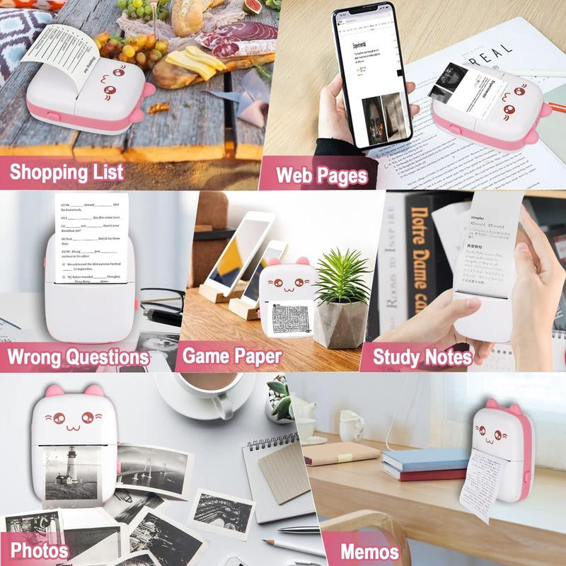 Portable Mini Photo Printer, Portable Pocket Thermal Printer with 5 Rolls Paper, Bluetooth Wireless Printer for Home Office School Use, Picture Printer for Photo Receipt Label Printing with Ios Android APP